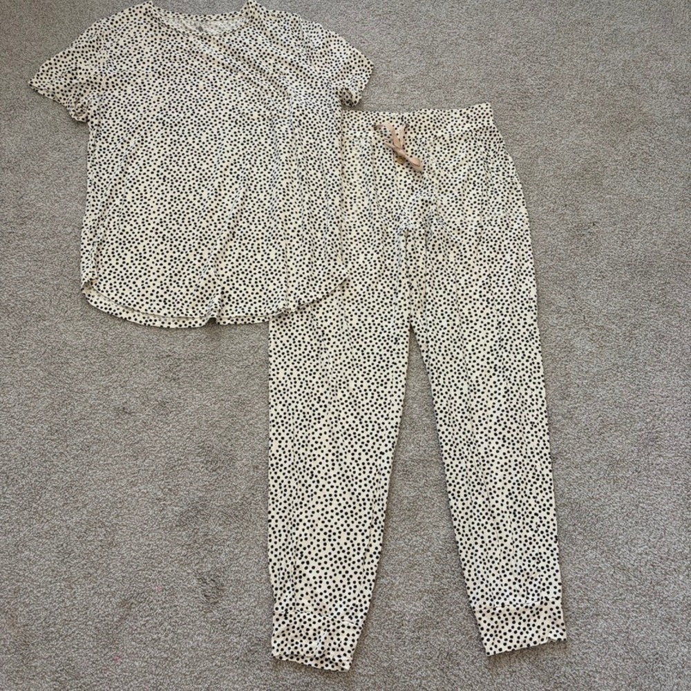 Lates by Kate Pajamas Womens L Cream Black Polka Dot Set Modal Jersey Knit Cozy